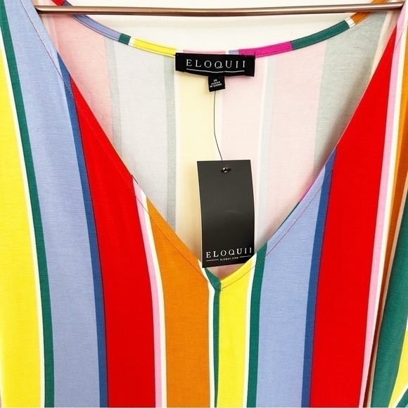 Eloquii Womens 16 Rainbow Striped Stretch Jersey Tie Front Dress New - Picture 4 of 8